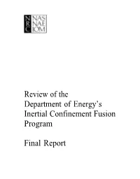 Review of the Department of Energy's Inertial Confinement Fusion