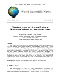 Class Oppression and Commodification in Shakespeare's