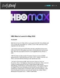 HBO Max to Launch in May 2020