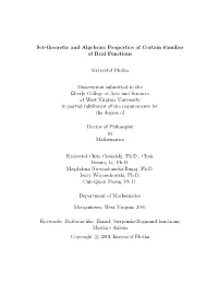 Set-Theoretic and Algebraic Properties of Certain Families of Real Functions