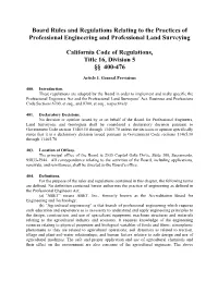 Board Rules and Regulations Relating to the Practices of Professional Engineering and Professional Land Surveying