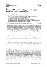 Brazing of Mo to Glidcop Dispersion Strengthened Copper for Accelerating Structures
