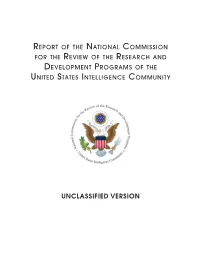 Report of the National Commission for the Review of the Research And DEvelopment Programs of the United States Intelligence Community