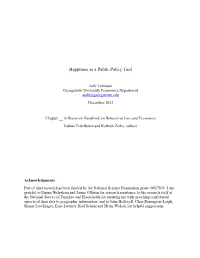 Happiness As a Public Policy Tool
