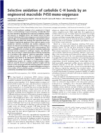 Selective Oxidation of Carbolide C–H Bonds by an Engineered Macrolide P450 Mono-Oxygenase