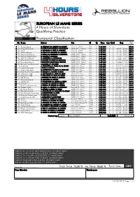 EUROPEAN LE MANS SERIES 4 Hours of Silverstone Qualifying Practice Provisional Classification Nr