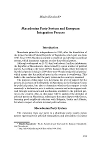 Macedonian Party System and European Integration Process