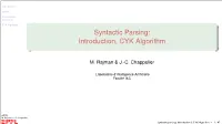 Syntactic Parsing: Introduction, CYK Algorithm
