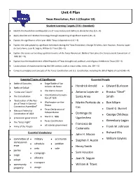 Unit 4 Plan Texas Revolution, Part 1 (Chapter 10)