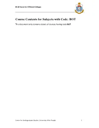Course Contents for Subjects with Code: BOT