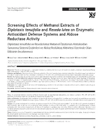 Screening Effects of Methanol Extracts of Diplotaxis Tenuifolia and Reseda Lutea on Enzymatic Antioxidant Defense Systems and A