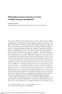 Philosophical Genres and Literary Forms: a Mildly Polemical Introduction