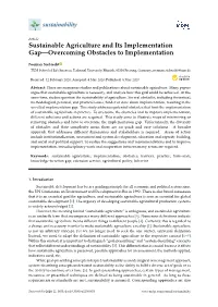Sustainable Agriculture and Its Implementation Gap—Overcoming Obstacles to Implementation