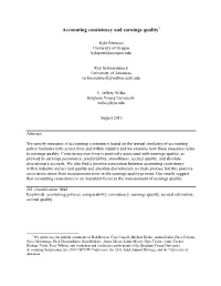 Accounting Consistency and Earnings Quality†