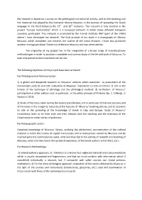 My Research Is Based on a Survey on the Philological and Editorial Activity