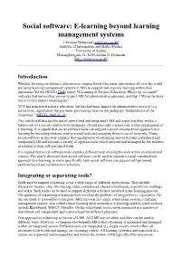 Social Software: E-Learning Beyond Learning Management Systems