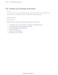 Ios: Setting up Exchange Activesync