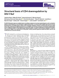 Structural Basis of CD4 Downregulation by HIV-1 Nef