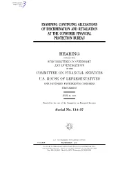 Examining Continuing Allegations of Discrimination and Retaliation at the Consumer Financial Protection Bureau