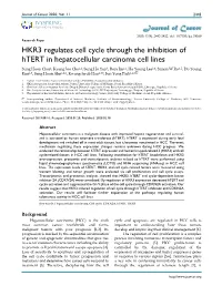 HKR3 Regulates Cell Cycle Through the Inhibition of Htert In