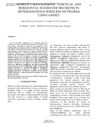 Mobility Management Vertical and Horizontal Handover Decisions in Heterogeneous Wireless Networks Using Omnet