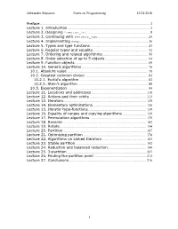 Alexander Stepanov Notes on Programming 12/24/2018 1 Preface