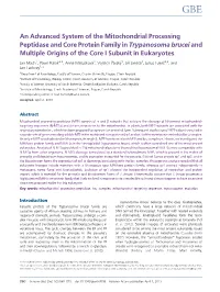 An Advanced System of the Mitochondrial Processing Peptidase and Core Protein Family in Trypanosoma Brucei and Multiple Origins of the Core I Subunit in Eukaryotes