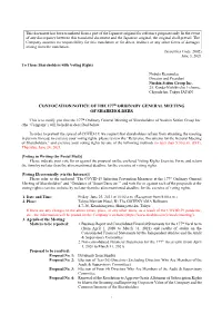 CONVOCATION NOTICE of the 177Th ORDINARY GENERAL MEETING of SHAREHOLDERS