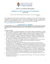Guidelines for 2021 Celebrations of Confirmation April 20, 2021