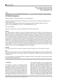 Motivations and Intended Outcomes in Local Governments' Declarations