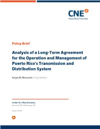 Analysis of a Long-Term Agreement for the Operation and Management of Puerto Rico’S Transmission And