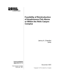 (E.3.1-2) (Executive Summary) Feasibility of Reintroduction of Anadromous Fish Above Or Within the Hells Canyon Complex