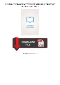 |||GET||| Quadratic Diophantine Equations 1St Edition