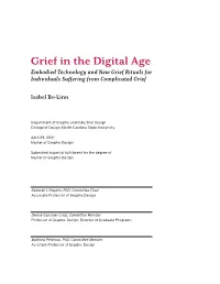 Grief in the Digital Age Embodied Technology and New Grief Rituals for Individuals Suffering from Complicated Grief