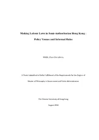 Making Labour Laws in Semi-Authoritarian Hong Kong