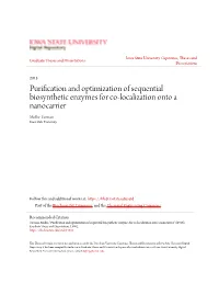 Purification and Optimization of Sequential Biosynthetic Enzymes for Co-Localization Onto a Nanocarrier Mollie Tiernan Iowa State University