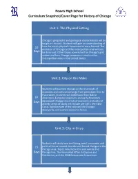 Reavis High School Curriculum Snapshot/Cover Page for History of Chicago Unit 1: the Physical Setting Unit 2: City on the Make