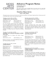 Advance Program Notes Chamber Music Series June 13-29, 2016