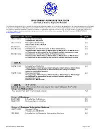 BUSINESS ADMINISTRATION Associate in Science Degree for Transfer