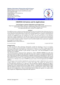 CRISPER-CAS System and Its Applications