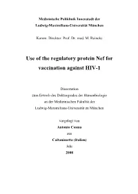 Use of the Regulatory Protein Nef for Vaccination Against HIV-1