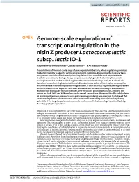 Genome-Scale Exploration of Transcriptional Regulation in the Nisin Z Producer Lactococcus Lactis Subsp