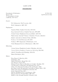 LARRY GUTH Curriculum Vitae Department Of