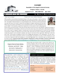 Limelight Newsletter of the Kingston Historical Society Kingston Ontario Canada Volume 19 No 4 ISSN 1488-5565 April 2017