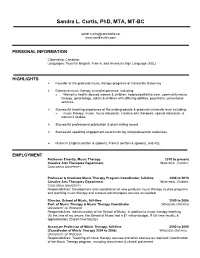 Sandra L. Curtis, Phd, MTA, MT-BC