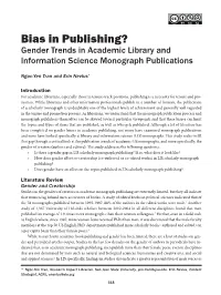 Bias in Publishing? Gender Trends in Academic Library and Information Science Monograph Publications