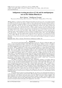 Indigenous Rearing Practices of Yak and Its Multipurpose Uses in the Sikkim Himalayas