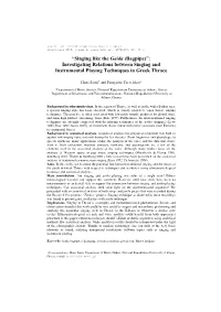 Singing Like the Gaida (Bagpipe)”: Investigating Relations Between Singing and Instrumental Playing Techniques in Greek Thrace