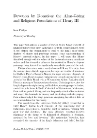 Devotion by Donation: the Alms-Giving and Religious Foundations of Henry III