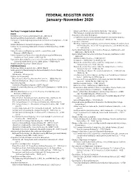 FEDERAL REGISTER INDEX January–November 2020